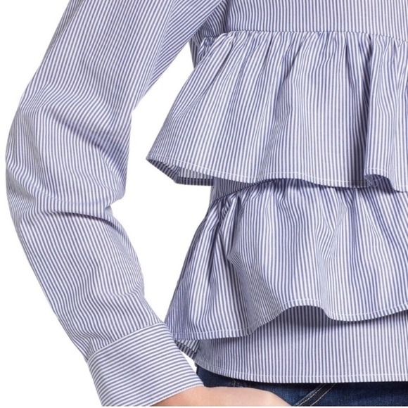 Sincerely Jules pinstripe ruffle front Victoria blouse size medium - Picture 8 of 13